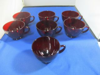 7 Vintage Anchor Hocking Royal Ruby Red Punch/ Tea Cups