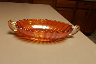 Antique Carnival Glass Oval Serving Dish With Hands Marigold Iridescent