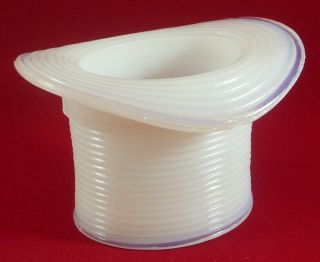 Opalescent White Milk Glass Ribbed Top Hat Toothpick Holder Or Vase