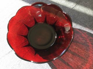 Vintage Ruby Red Glass Fruit Bowl/candy Dish,  Scalloped Edge,  8 " X 3 "