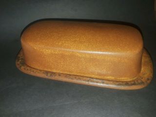 2 Piece Vintage Mccoy Brown Drip Glaze Pottery Covered Butter Dish