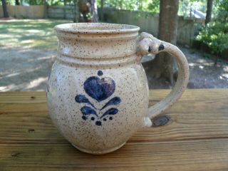 Blue Hearts Mug Stein Speckled Stoneware Handcrafted Studio Pottery Signed