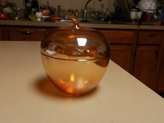 VINTAGE CARNIVAL GLASS APPLE SHAPED CANDY DISH JEANNETTE MARIGOLD IRIDESCENT 5