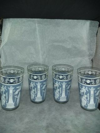 4 Vintage Wedgwood Jasperware Glasses Greek Jeanette Blue Roman Greek Hellenic