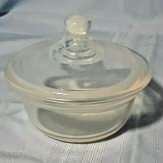 Fry Oven Glass Lidded Bowl,  Clear/ Milky / Opalescent,  3.  5 " H X 4.  5 " W With Lid