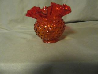 Fenton Amberina Orange Hobnail Crimped Ruffled Ball Vase 1970 