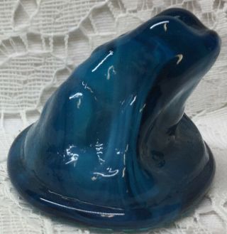Blue Slag Solid Art Glass Frog Toad Figurine Paperweight Marble Swirl Milk Pond