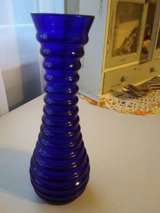 Cobalt Blue Ribbed Or Rings Bud Vase 7 " 1 1930 