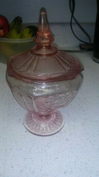 Vintage Pink Depression Glass Candy Dish W Lid Sharon " Cabbage Rose "
