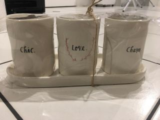 Rae Dunn " Chic Love Charm " Tray 4 " Holders Bathroom Kitchen Containers