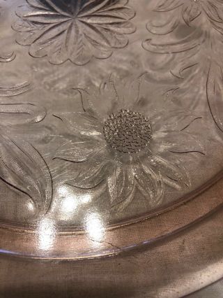 Jeannette Pink Depression Glass Cake Plate Sunflowers 3 Footed 2