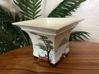 Vintage Hand Decorated Weil Ware Cherry Blossom Scene Ceramic Planter