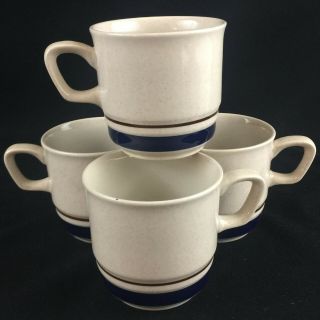 Set Of 4 Vtg Coffee Cups By Yamaka Contemporary Chateau Cobalt Blue Japan