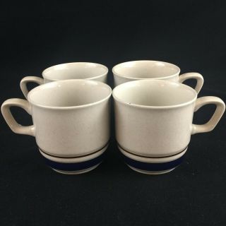 Set of 4 VTG Coffee Cups by Yamaka Contemporary Chateau Cobalt Blue Japan 2
