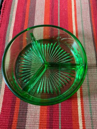Green Depression Glass 3 - Section Divided Candy Dish
