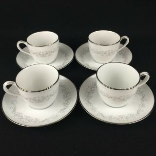 Set Of 4 Vtg Demitasse Cups And Saucers By Noritake Amy White Floral 2154 Japan