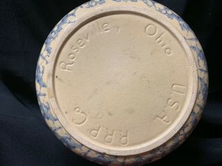 Vintage Roseville Ohio RRP CO Stoneware Crock Blue Spongeware Bean Pot with Lid 3