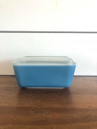 Vintage Pyrex 502 1 1/2 Pint Blue Refrigerator Dish W/lid
