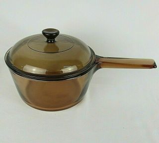 Antique Amber Pyrex Vision Corningware Corning 1.  5l Sauce Pan.  V - 1 - C Lid Only
