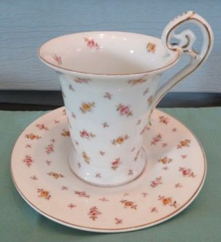 Antique Rosenthal Pink & Yellow Roses & Gold Empire Style Chocolate Cup & Saucer