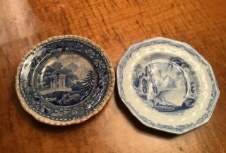 2 Early Staffordshire Blue Cup Plates Unknown Maker Pattern