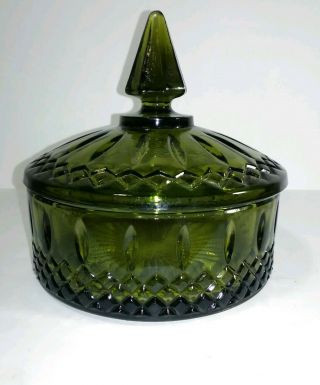 Vintage Avacado Olive Green Indiana Covered Candy Dish With Lid Top Flawless