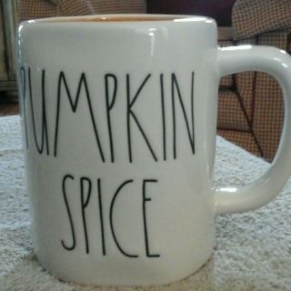 Rae Dunn Pumpkin Spice Mug W/ Heart Coffee Tea Mug Orange Interior Vhtf
