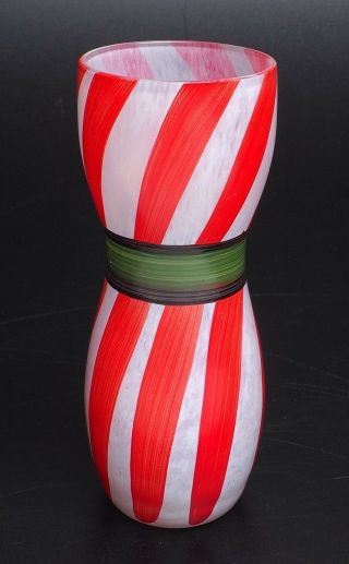 Kosta Boda Signed Ulrica Hydman - Vallien Red And Green Striped Vase