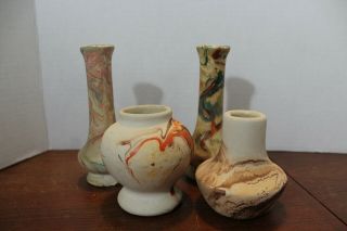 Four Small Nemadji Bud Vases Swirl Glaze