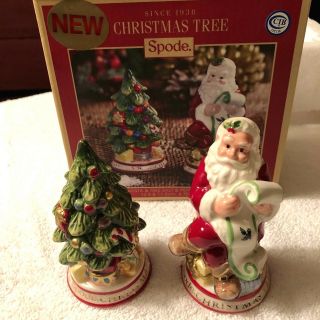 Christmas Salt & Pepper Shakers Spode Tree & Santa 75th Anniv 2013 Porcelain NIB 2