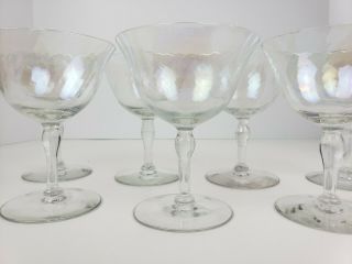 7 Vintage Iridescent Opal Swirl Pattern Dessert Sherbet Wine Stemware Glasses