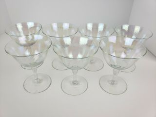 7 Vintage Iridescent Opal Swirl Pattern Dessert Sherbet Wine Stemware Glasses 2