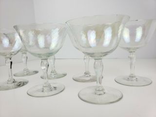 7 Vintage Iridescent Opal Swirl Pattern Dessert Sherbet Wine Stemware Glasses 4