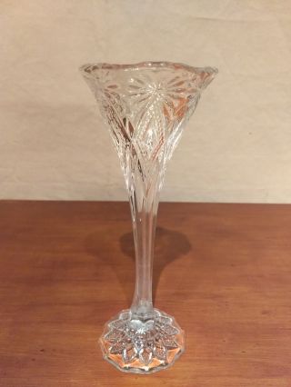 Eapg Us Glass Shoshone Victor Floral Diamond Pattern Bud Vase Trumpet 8 5/8 "