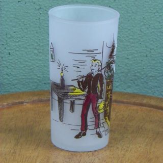 Hazel Atlas Charles Dickens Oliver Twist Frosted Glass Drink Tumbler Christmas 2
