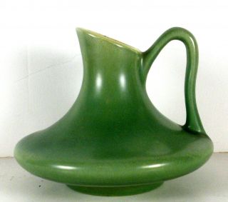 Green Matte Glaze Red Wing Vase 4 1/4 Inch Tall With Handle Cream Lip