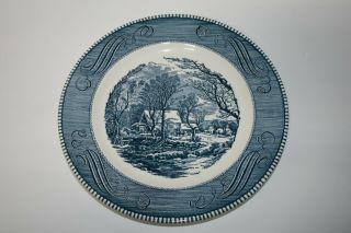 Currier And Ives Dinnerware Blue 10” Dinner Plate The Old Grist Mill Royal China