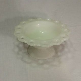 Vintage Anchor Hocking Old Colony Milk Glass Lace Edge Pedestal Bowl