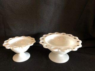 Set Of 2 - Vintage Anchor Hocking Old Colony Lace White Milk Glass Footed Dish