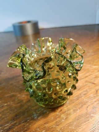 Fenton Glass Green Hobnail Small Ruffled Vase