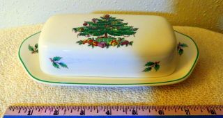 Spode Christmas Tree Quarter Pound Butter Dish With Lid,  8 " Made In England