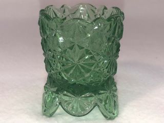 Vintage L.  E.  Smith Iridescent Green Glass Daisy & Button Toothpick Holder