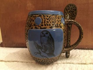 Always Azul Pottery Mug Spoon,  Owl Image.