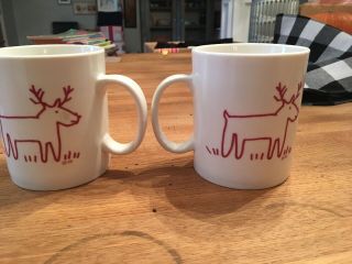 Set Of 2 Trish Richman for AT HOME Christmas REINDEER Mug from Crate & Barrel 2