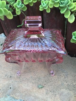 Covered Pink Glass 5 Inch Footed Dish