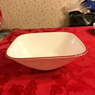 Corelle Splendor Vitrelle 6 3/8 " Square Soup/cereal Bowl White With Red Band