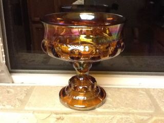 Vintage Kings Crown Carnival Amber Glass Candy Dish.