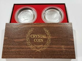 1971 Eisenhower Crystal Coin Coaster Set Made By Imperail Glass Nib