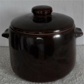 Vintage Brown Glazed Stoneware Bean Pot W/ Lid Marked West Bend Usa 1 Quart Vgc