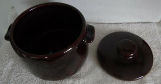 Vintage Brown Glazed Stoneware Bean Pot w/ Lid marked WEST BEND USA 1 Quart VGC 2